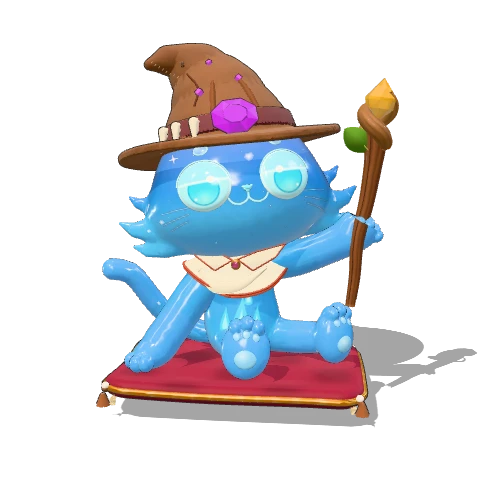 Spirit Wizard Maneki with a pointed hat, staff and cushion